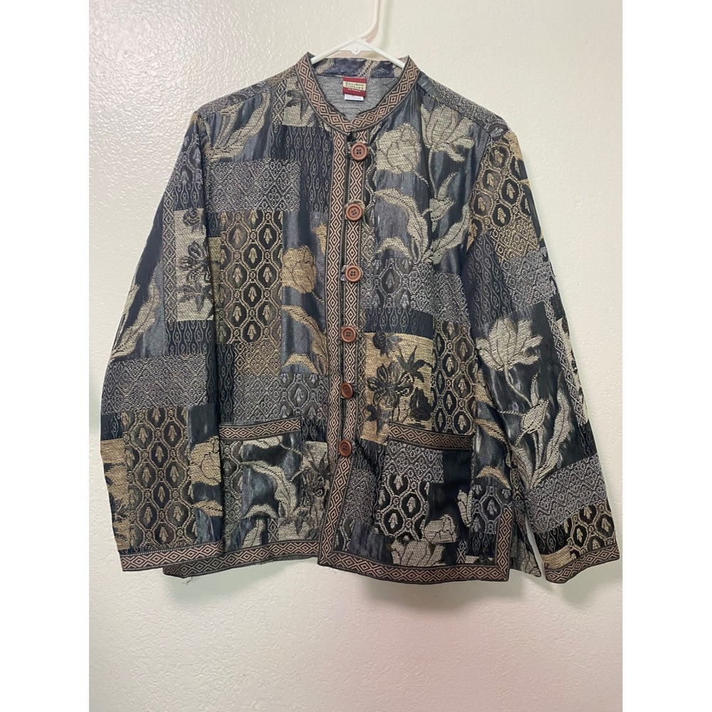 Vintage Tudor Court by Haband Womens Patchwork Tapestry Floral Jacket Metallic M